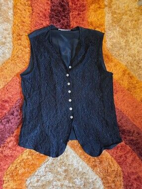 Vintage Women's Black Lace Button-Front Vest